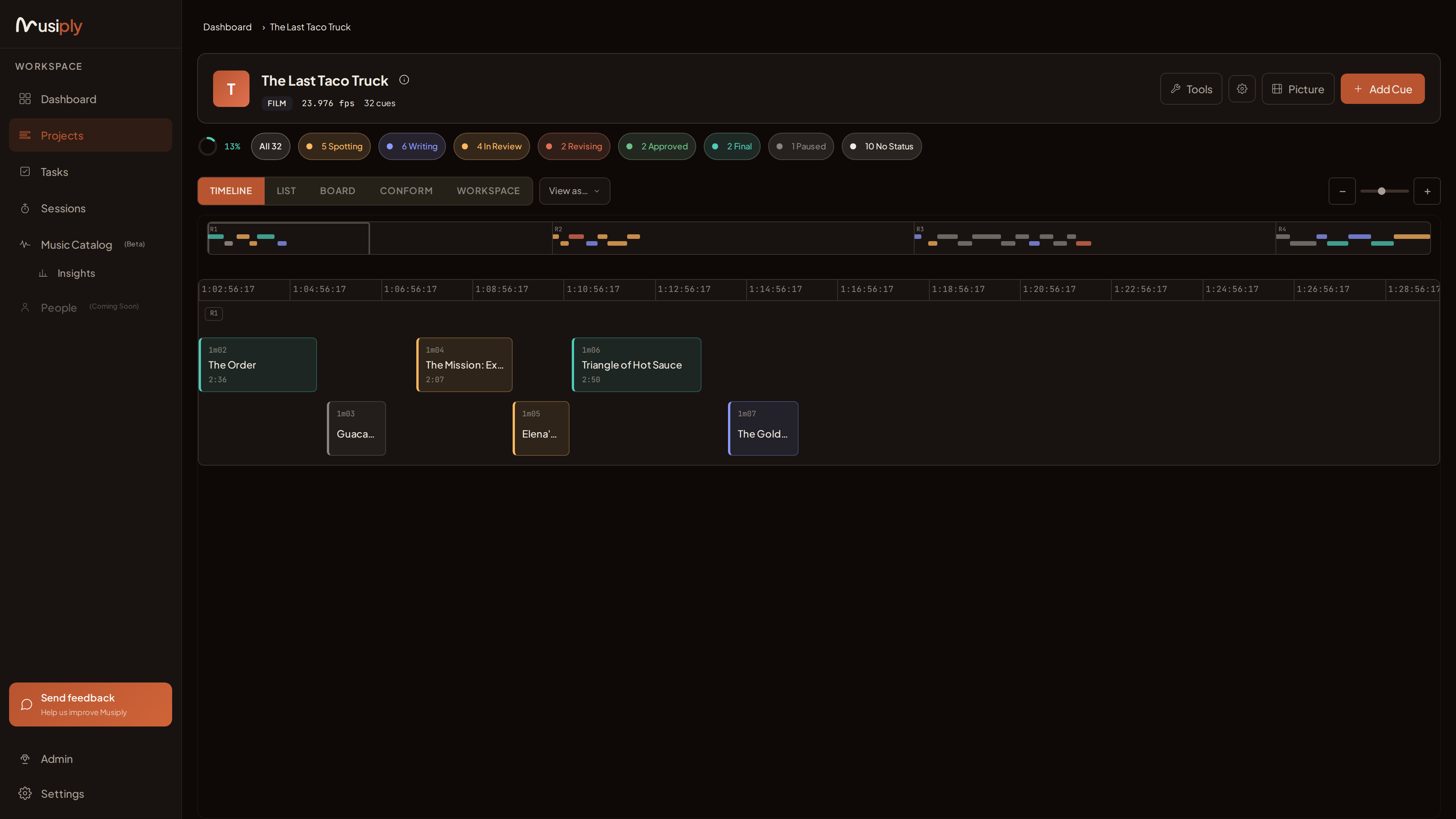 Musiply timeline view